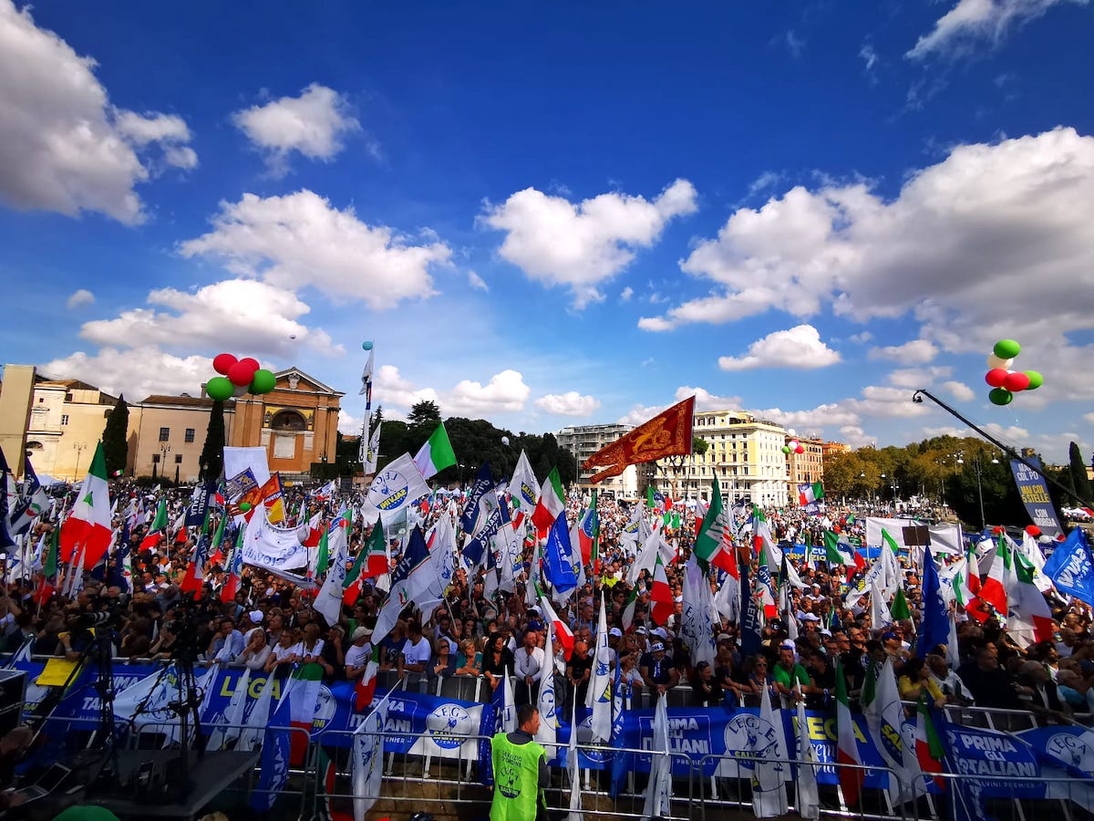 demonstratie Lega, FI, FDI 19 oktober Piazza San Giovanni Rome 1