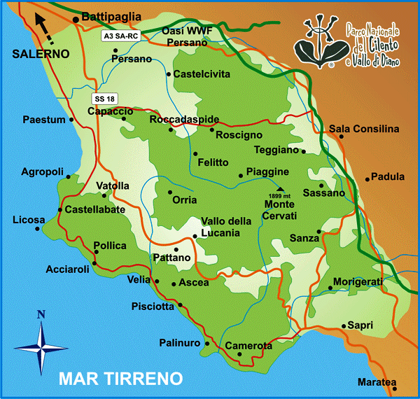 Kaart Cilento Campanië