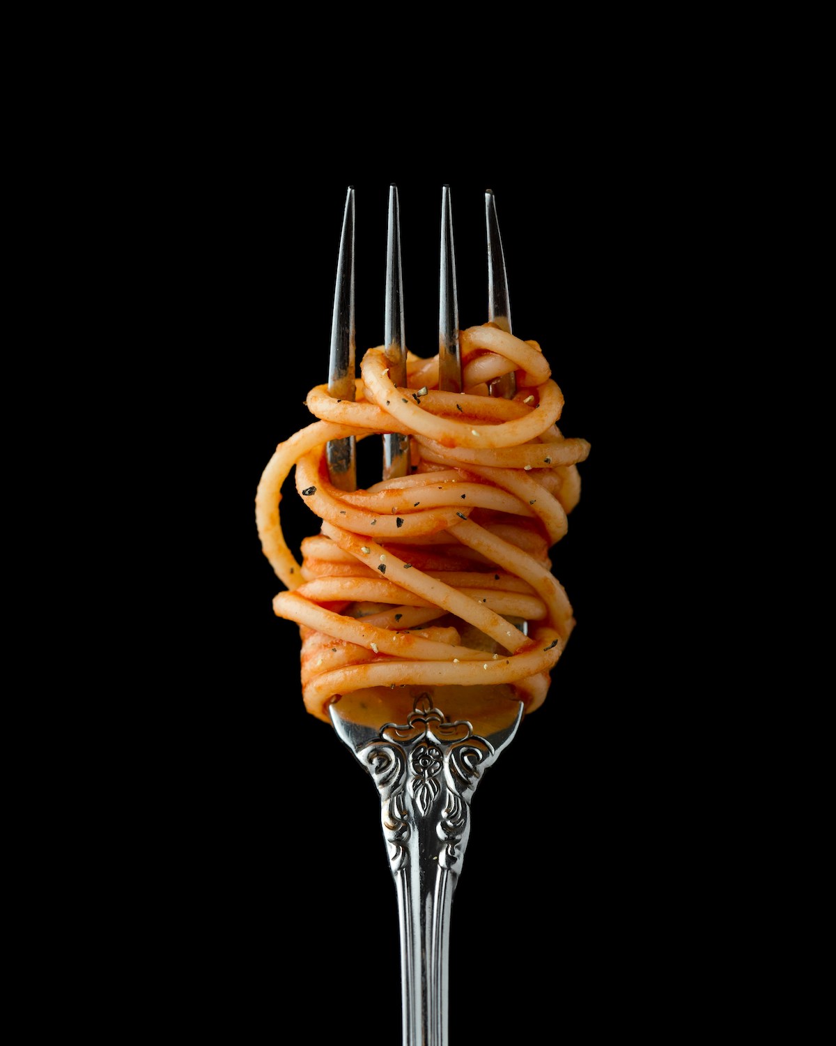 vork met spaghetti, 'una buona forchetta'